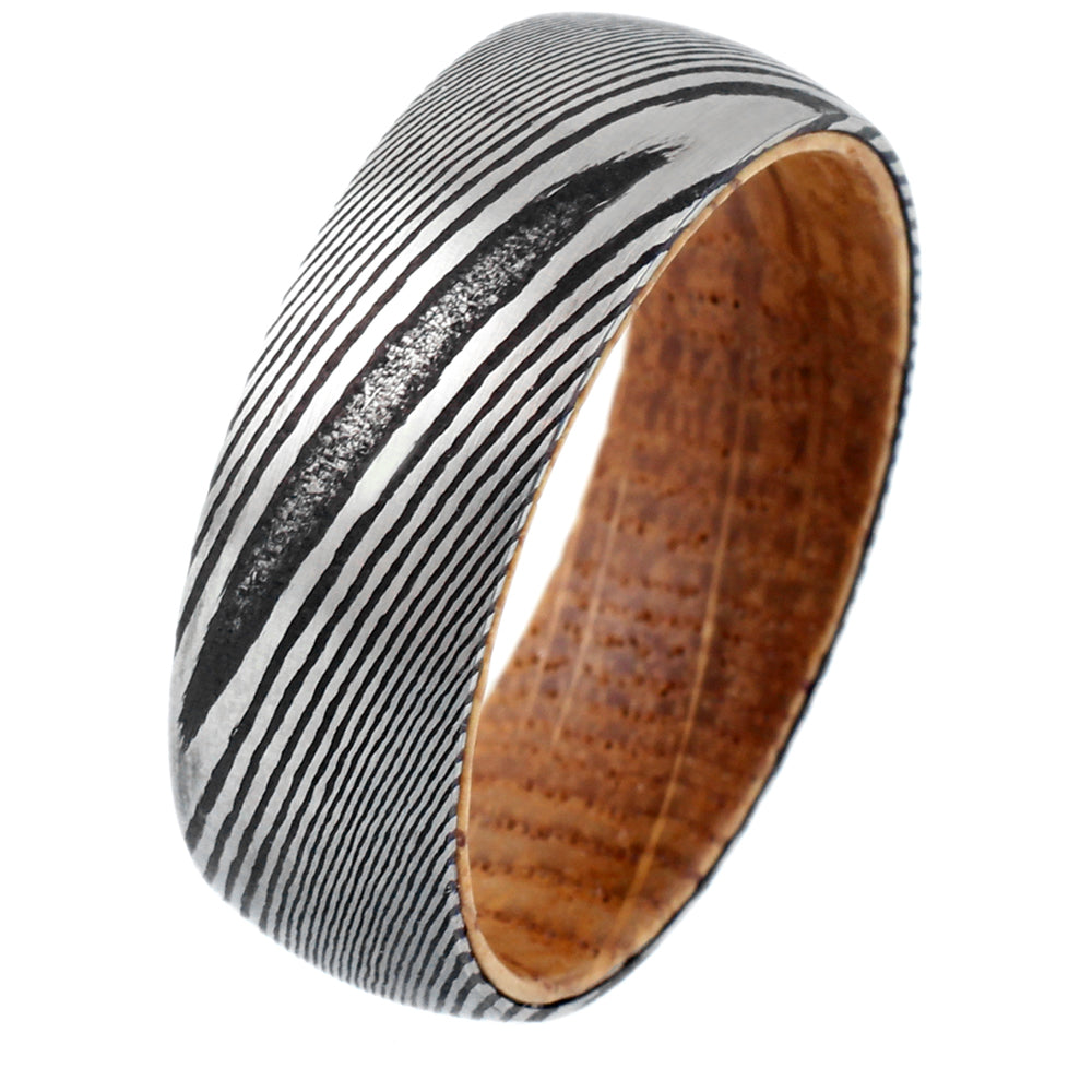 Damascus Steel + Wood Grain + Whiskey Barrel Oak Wood