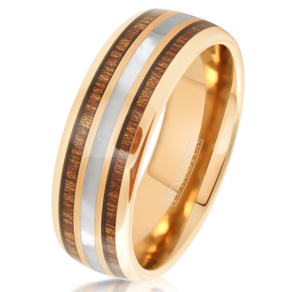 Rose Gold Tungsten + Mother of Pearl + Koa Wood