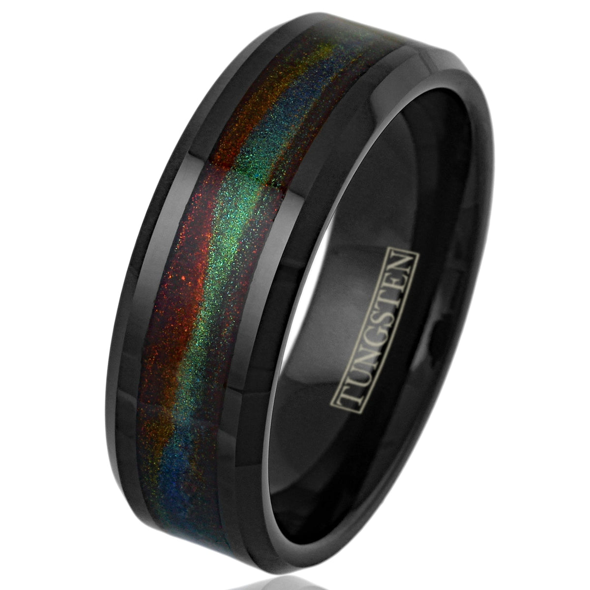 Black Tungsten + Dark Green & Red Flowing Sand
