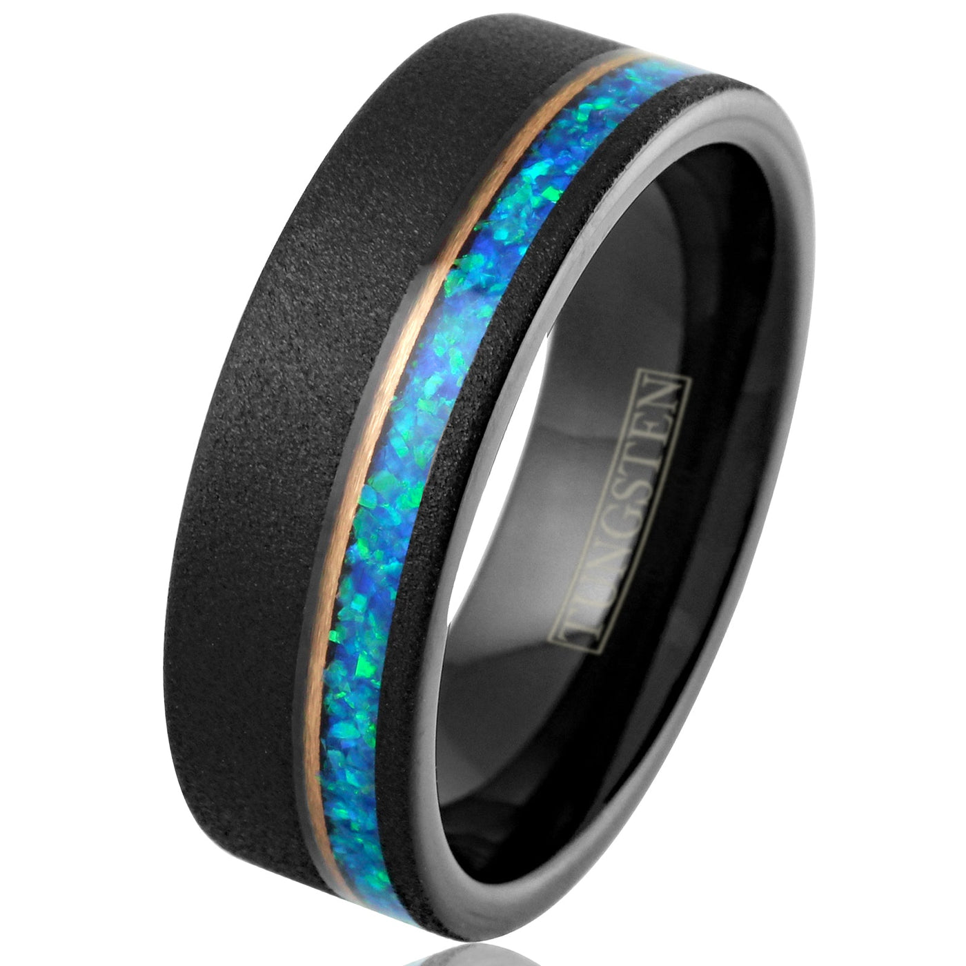 Black Tungsten + Teal Blue Opal + Rose Gold