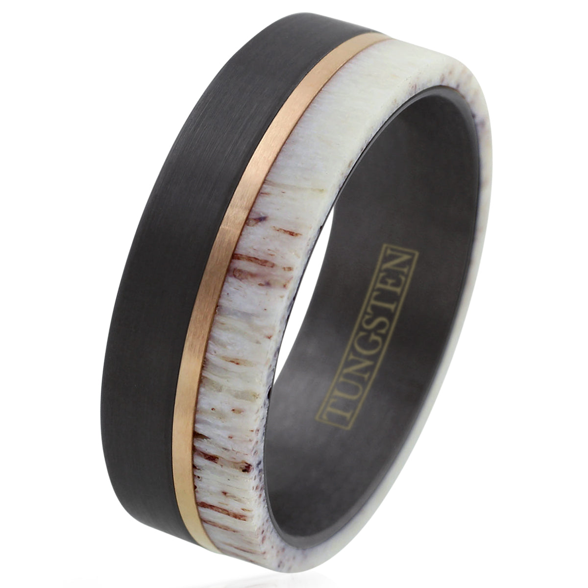 Black Tungsten + Antler + Rose Gold Stripe