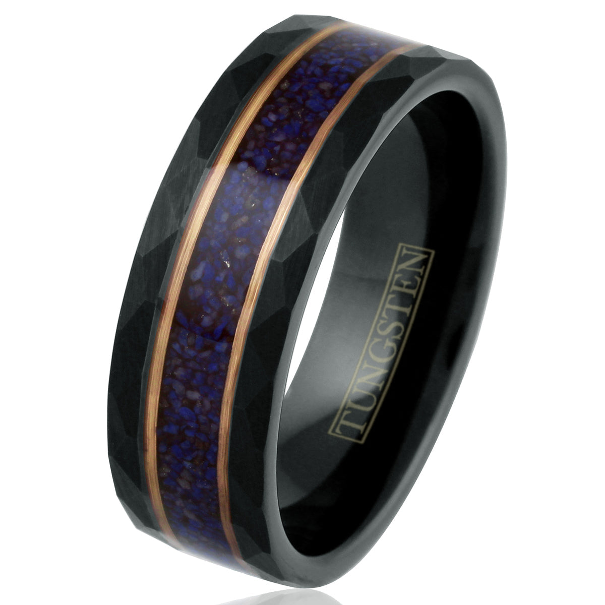 Black Tungsten + Lapis Lazuli + Rose Gold Stripe