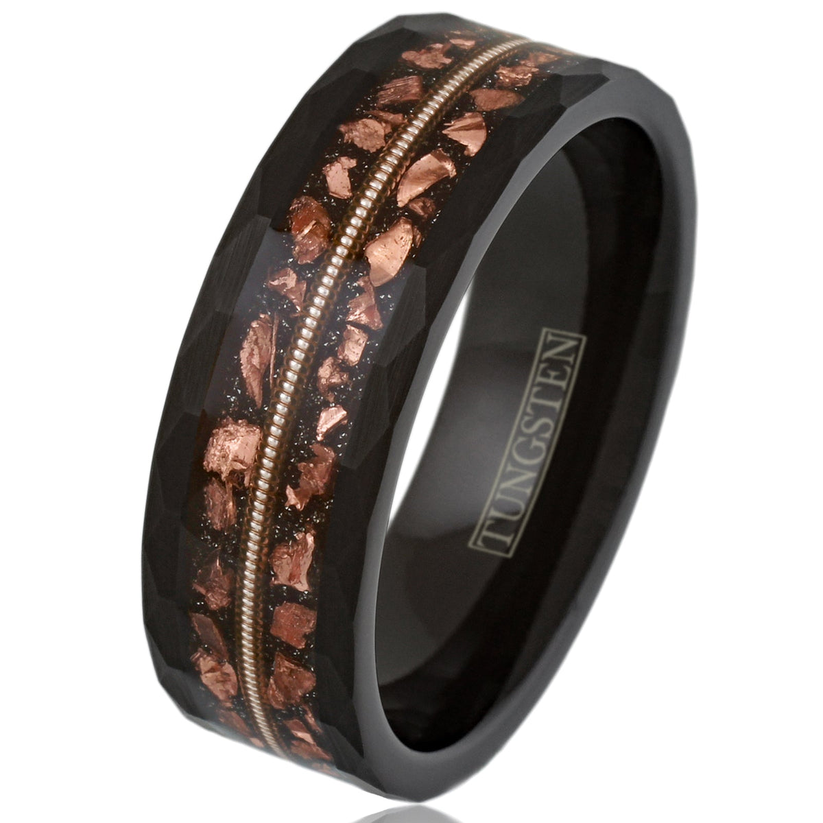 Black Tungsten + Guitar String + Copper Tone Meteorite  Product Description