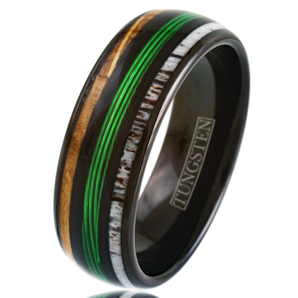 Black Tungsten + Whiskey Barrel Oak Wood + Antler + Green Fishing Line