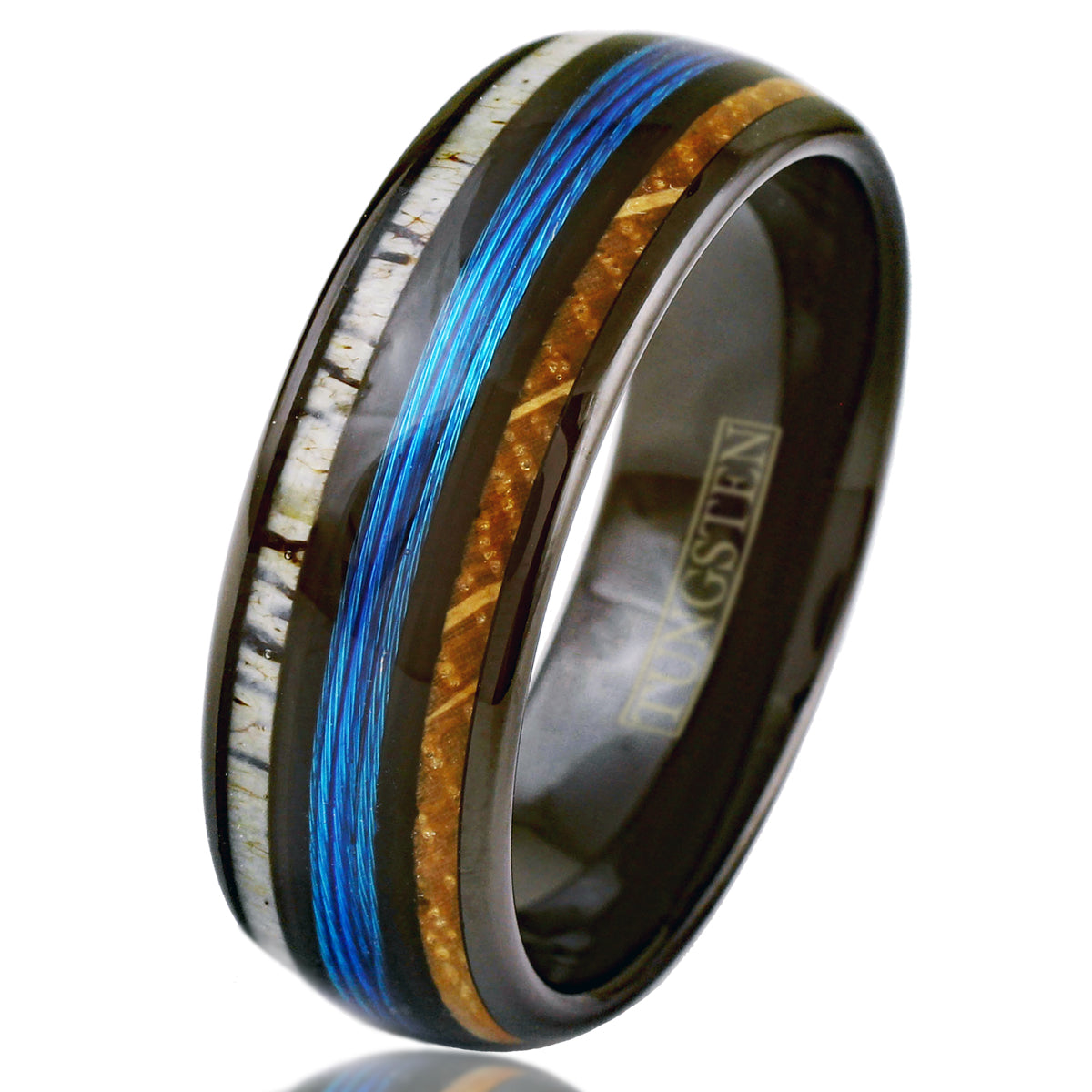 Black Tungsten + Whiskey Barrel Oak Wood+ Antler + Blue Fishing Line