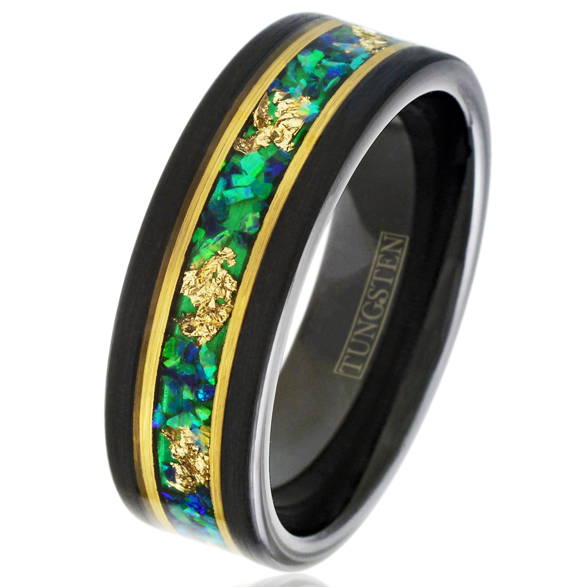 Black Tungsten + Gold Leaf + Green Opal + Rose Gold