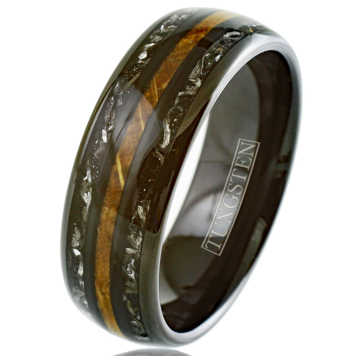 Black Tungsten + Whiskey Barrel Oak Wood + Meteorite