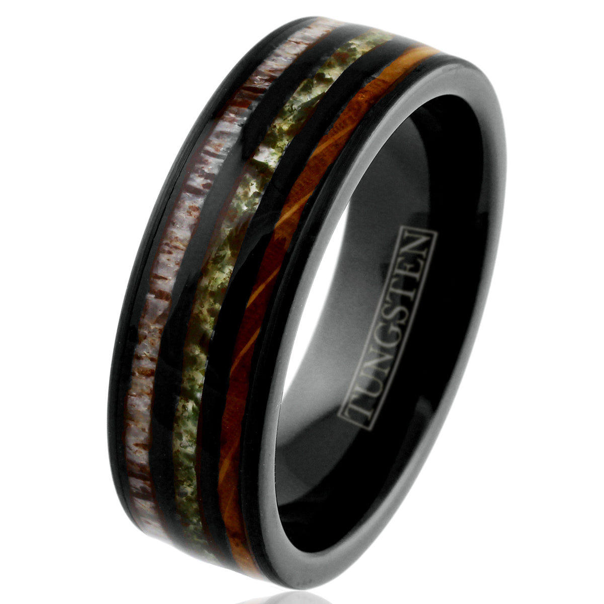 Black Tungsten + Moss Agate + Whiskey Barrel + Antler