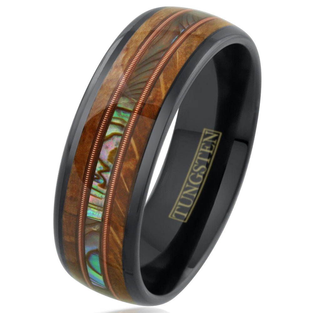 Black Tungsten + Abalone + Guitar String + Whiskey Barrel Oak Wood