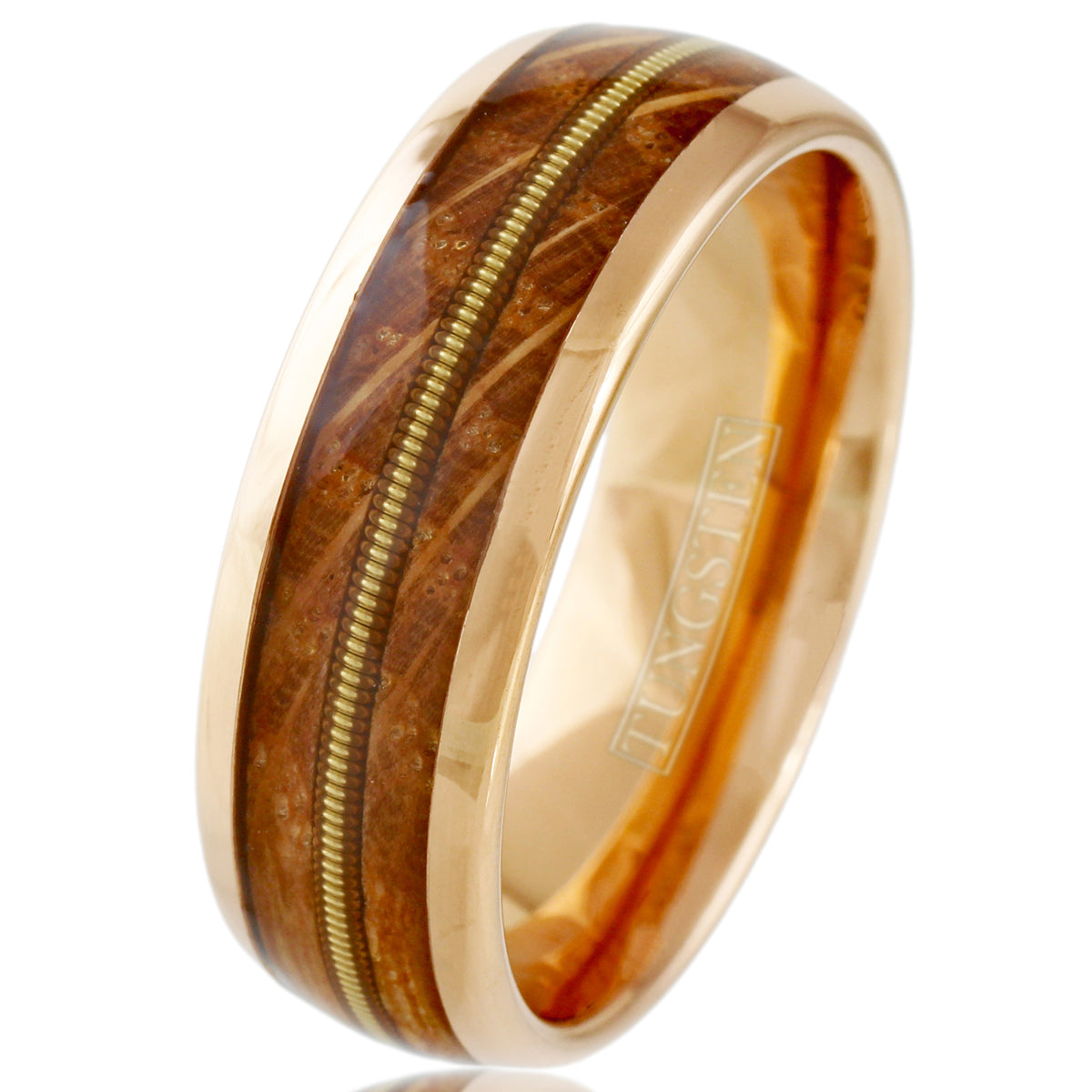 Rose Gold Tungsten + Guitar String + Whiskey Barrel Oak Wood