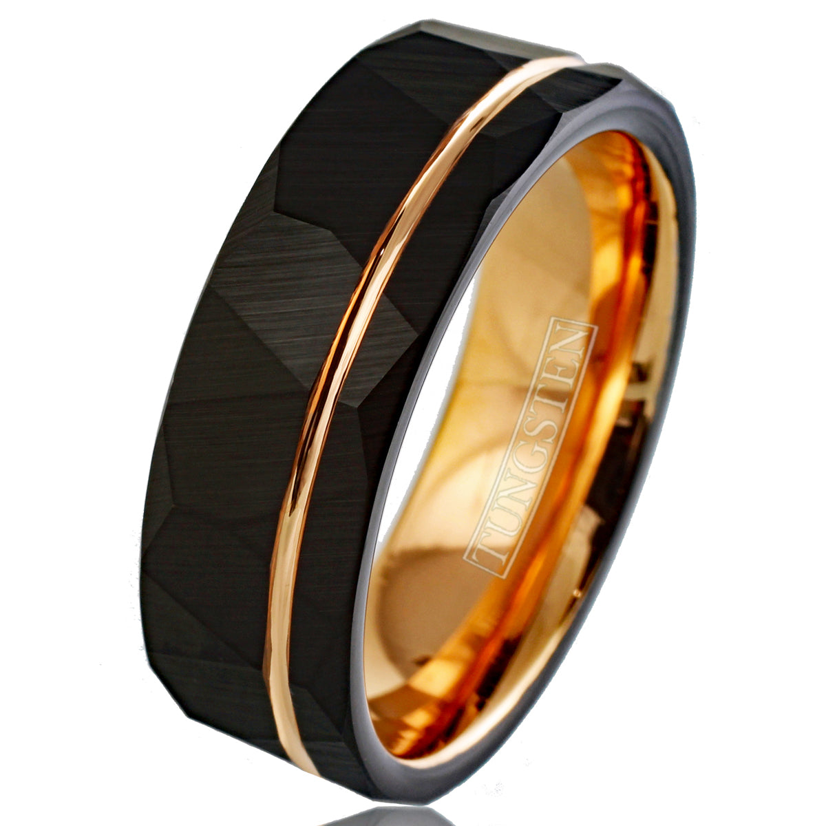 Black Tungsten + Rose Gold Stripe