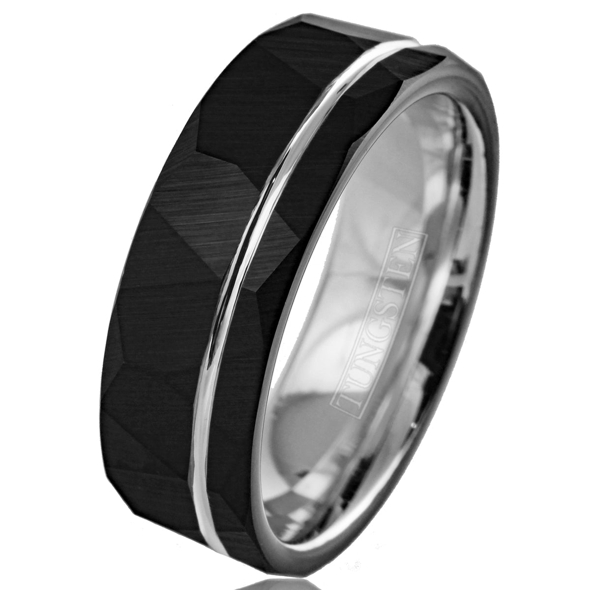 Black Tungsten + Silver Stripe + Silver Inner Band