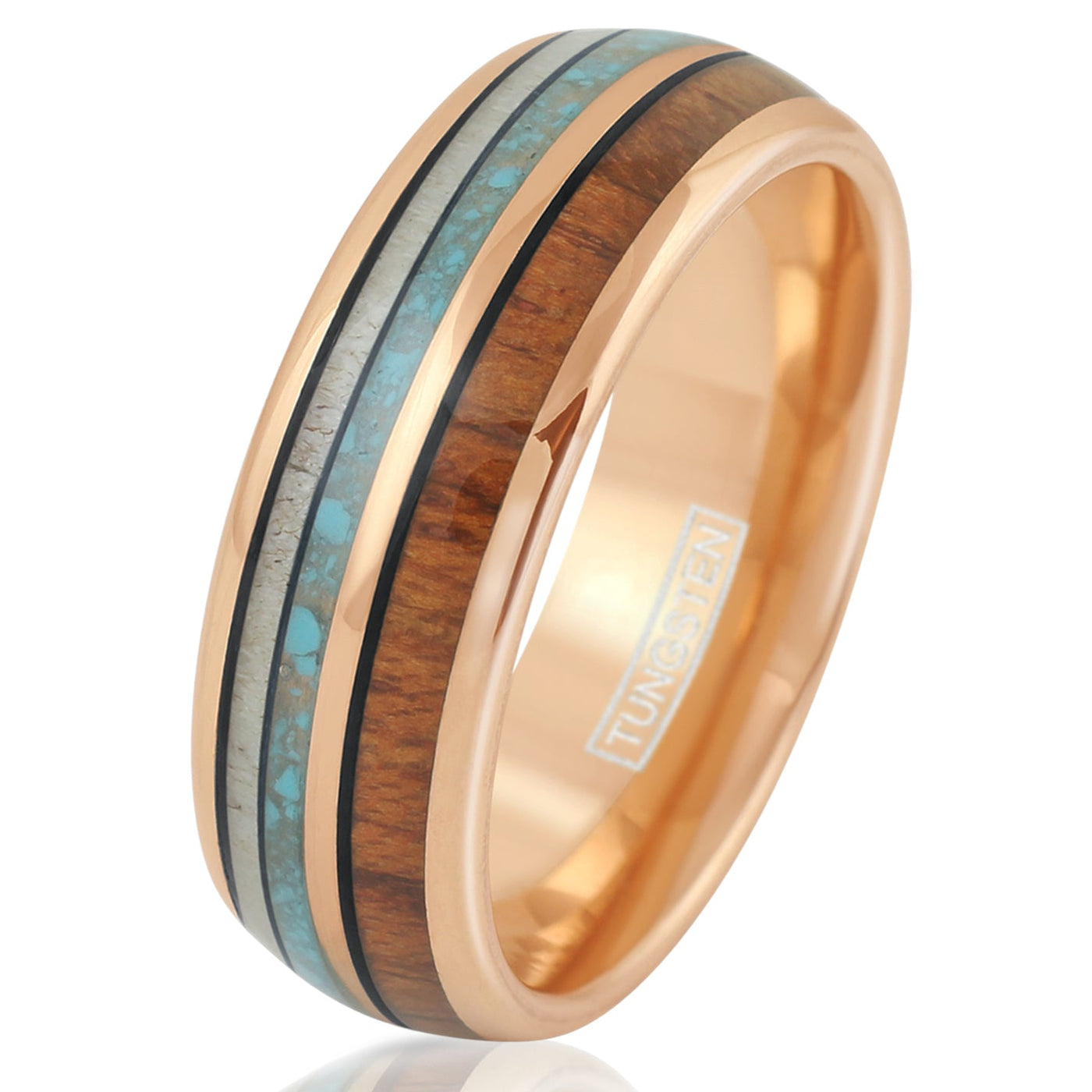 Rose Gold Tungsten + Antler + Turquoise + Koa Wood
