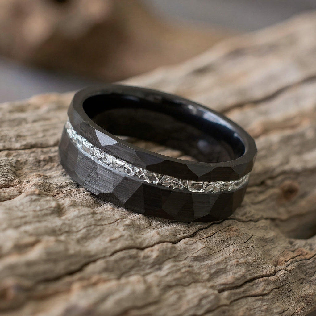 Black Tungsten + Silver Meteorite