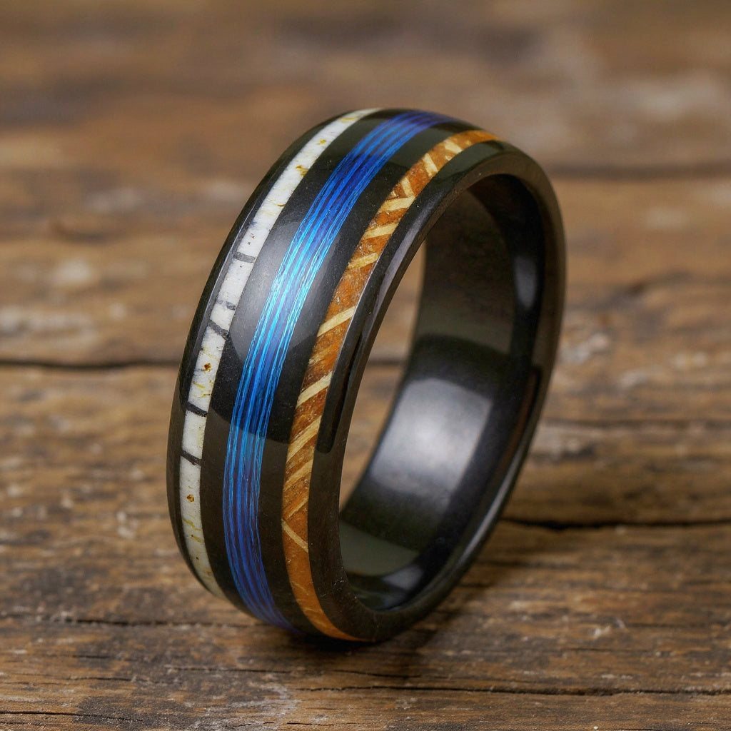 Black Tungsten + Whiskey Barrel Oak Wood+ Antler + Blue Fishing Line