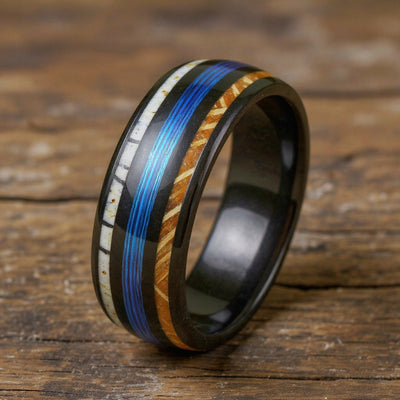 Black Tungsten + Whiskey Barrel Oak Wood+ Antler + Blue Fishing Line