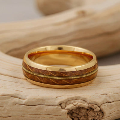Rose Gold Tungsten + Guitar String + Whiskey Barrel Oak Wood