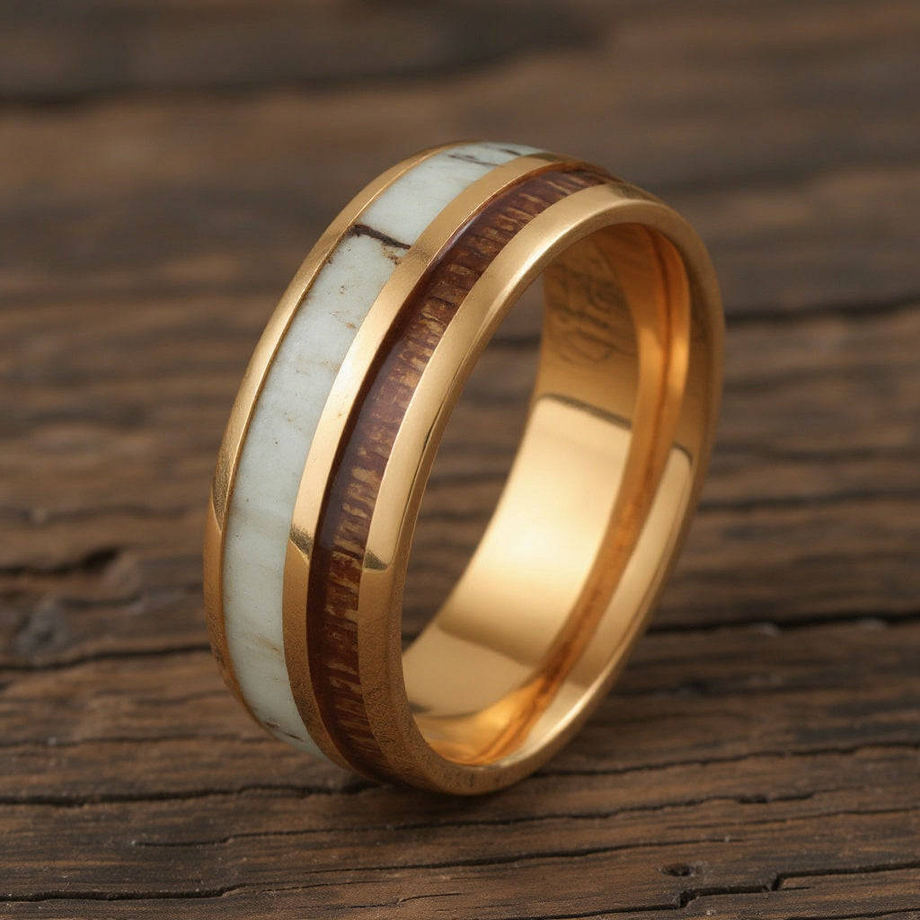 Rose Gold Tungsten + Antler + Koa Wood