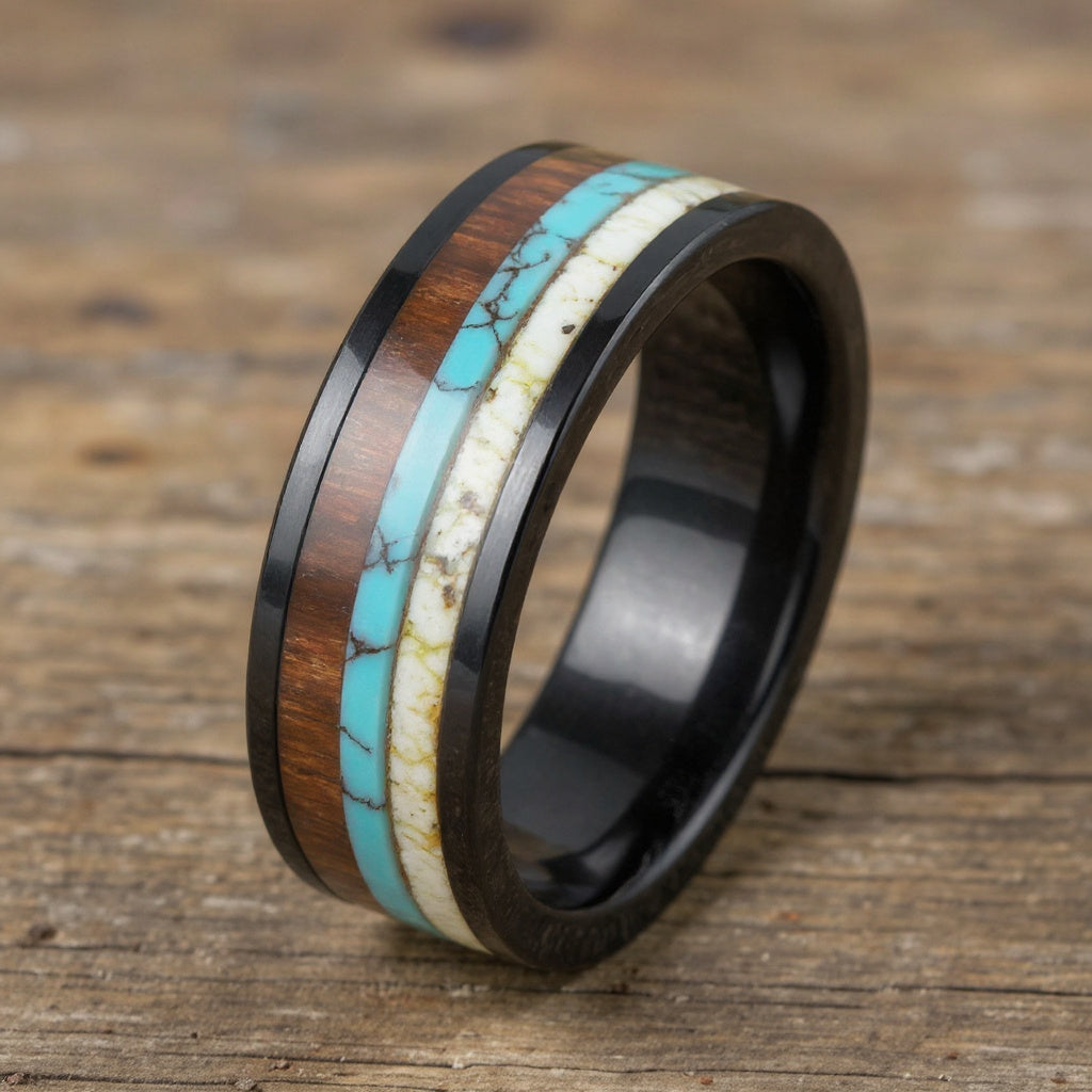 Black Tungsten + Koa Wood + Turquoise +  Antler