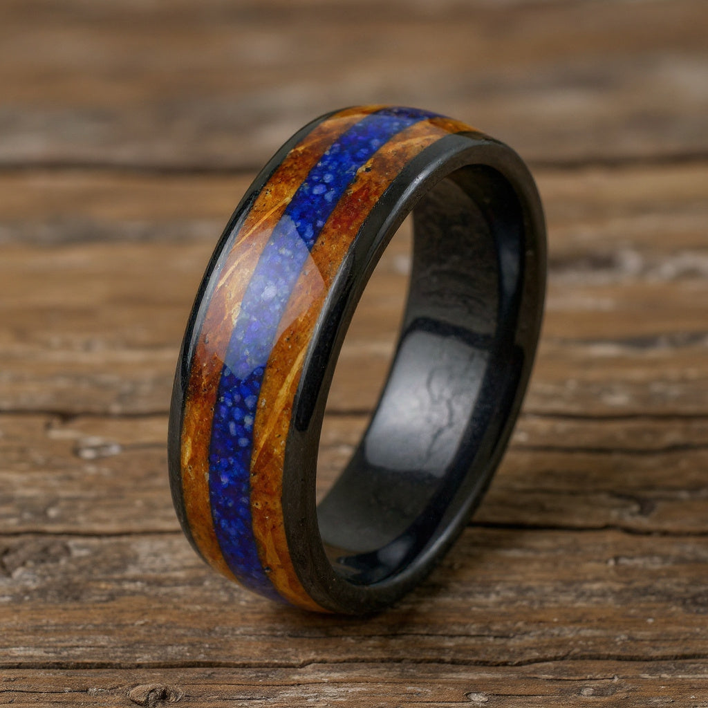 Black Tungsten + Lapis Lazuli + Whiskey Barrel Oak Wood