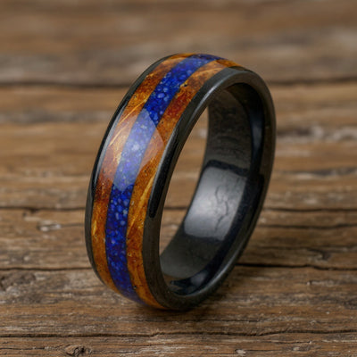 Black Tungsten + Lapis Lazuli + Whiskey Barrel Oak Wood