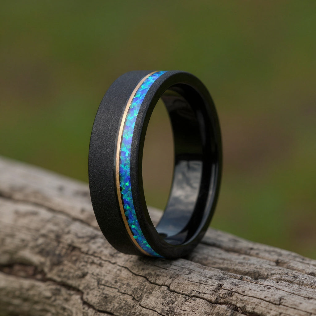 Black Tungsten + Teal Blue Opal + Rose Gold