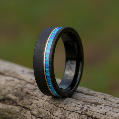 Black Tungsten + Teal Blue Opal + Rose Gold