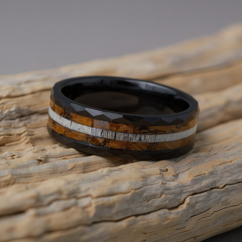 Black Tungsten + Antler + Whiskey Barrel Oak Wood