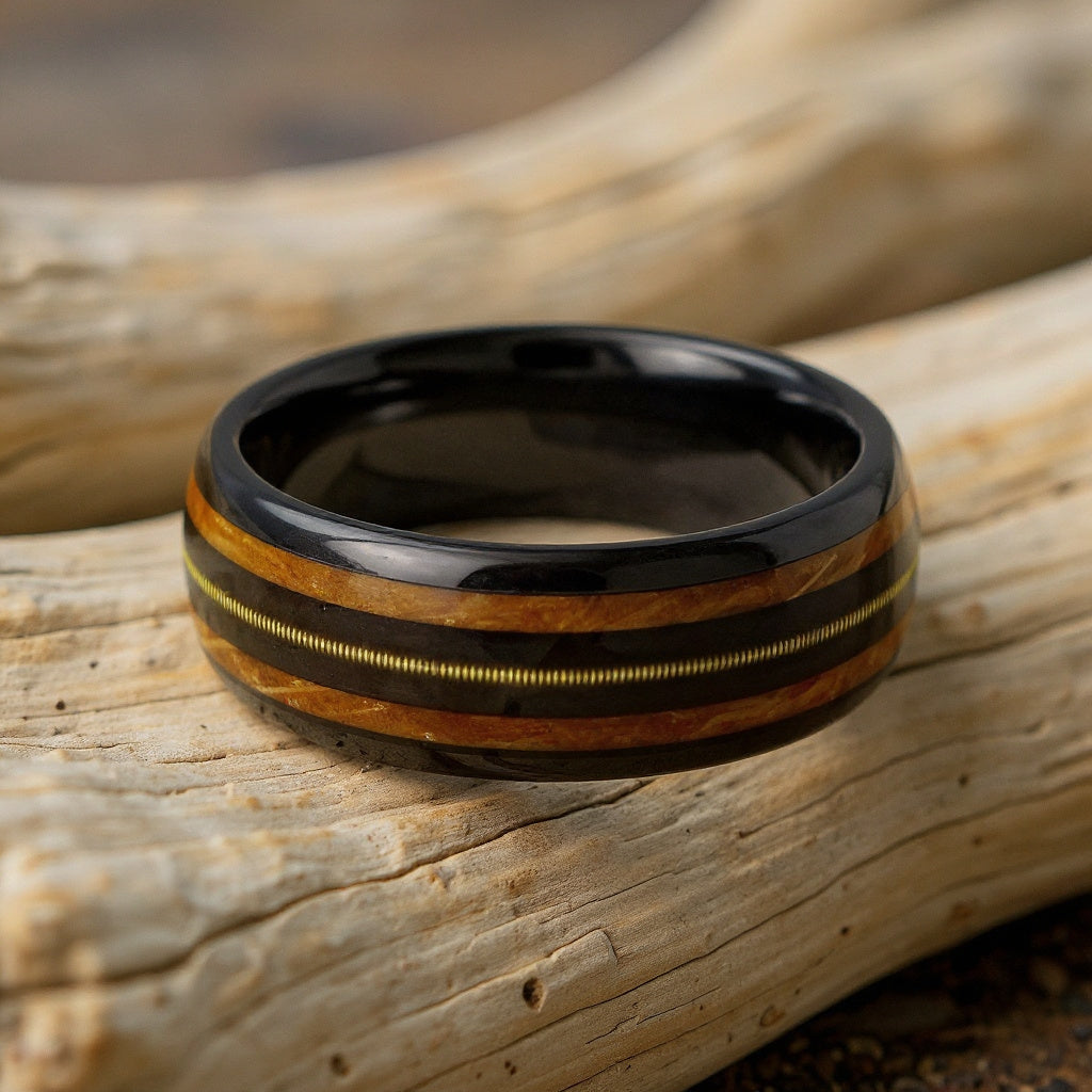 Black Tungsten + Guitar String + Whiskey Barrel Oak Wood
