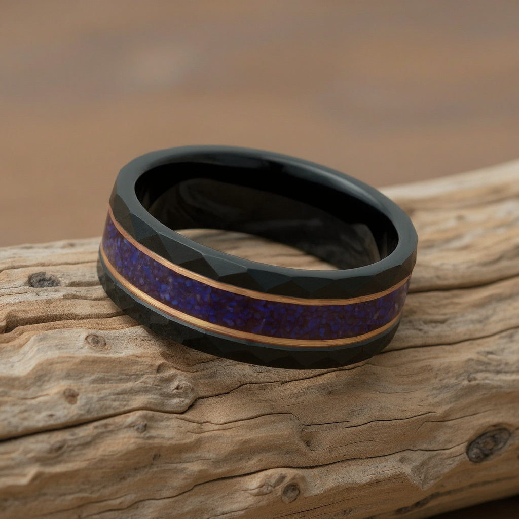Black Tungsten + Lapis Lazuli + Rose Gold Stripe