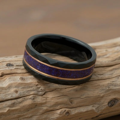 Black Tungsten + Lapis Lazuli + Rose Gold Stripe