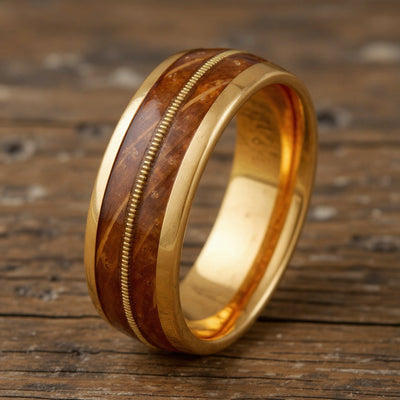Rose Gold Tungsten + Guitar String + Whiskey Barrel Oak Wood