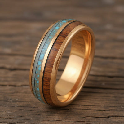 Rose Gold Tungsten + Antler + Turquoise + Koa Wood