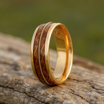 Rose Gold Tungsten + Guitar String + Whiskey Barrel Oak Wood