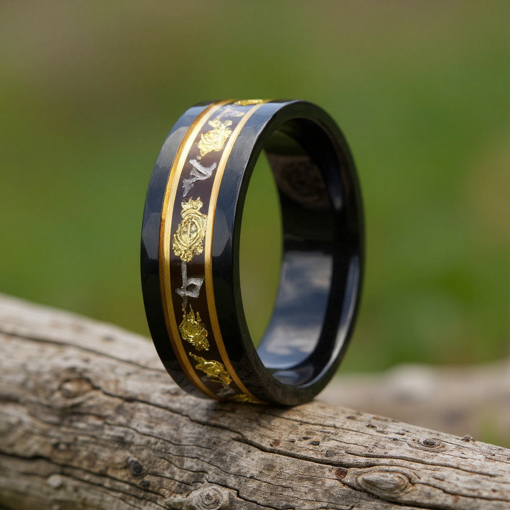 Black Tungsten + Gold Leaf + Meteorite + Rose Gold Stripes