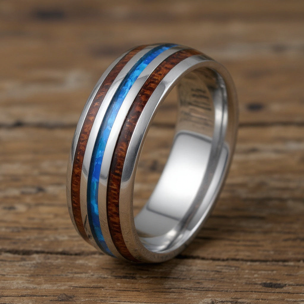 Silver Tungsten + Opal + Koa Wood