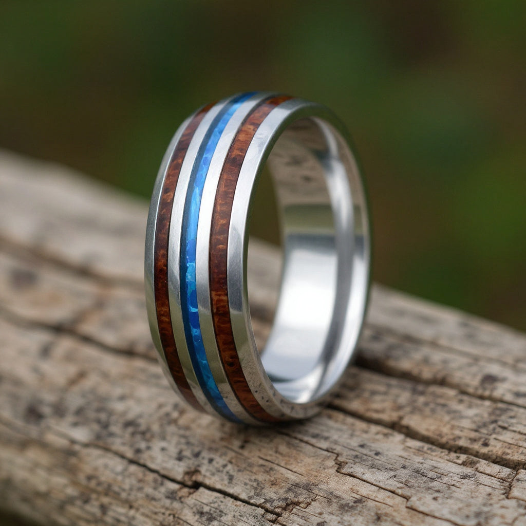 Silver Tungsten + Opal + Koa Wood