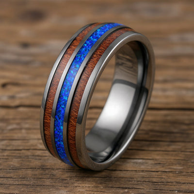 Gunmetal Tungsten + Blue Opal + Koa Wood
