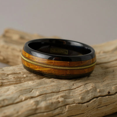 Black Tungsten + Guitar String + Whiskey Barrel Oak Wood