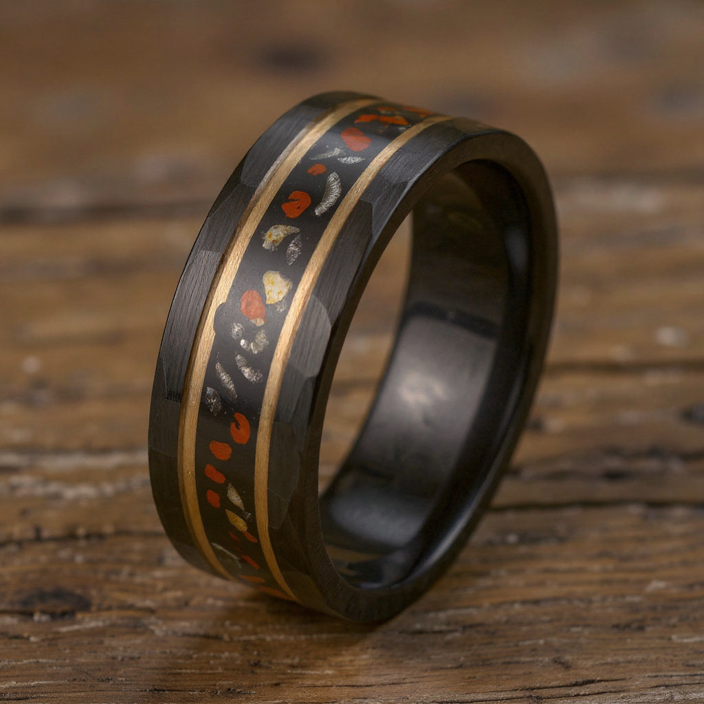 Black Tungsten + Dinosaur Bone + Meteorite + Rose Gold Stripes