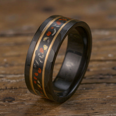 Black Tungsten + Dinosaur Bone + Meteorite + Rose Gold Stripes