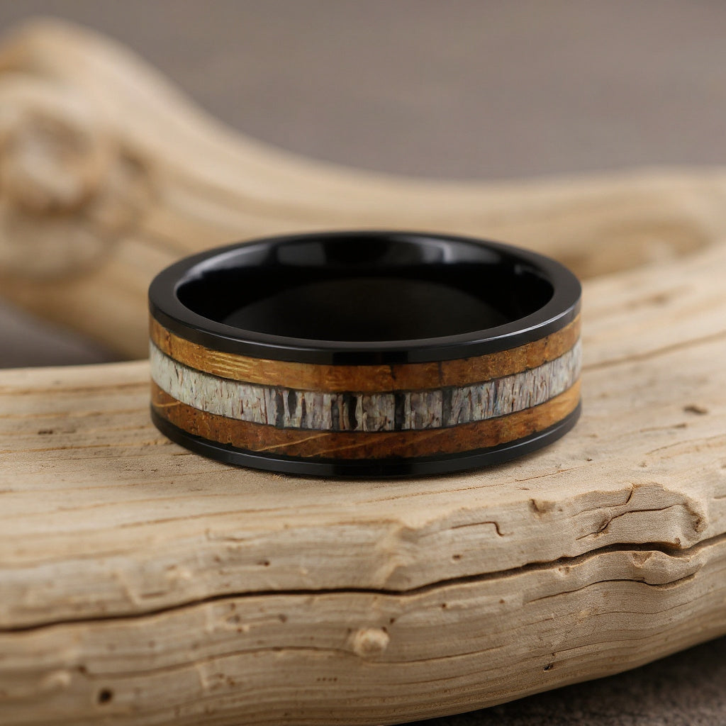 Black Tungsten + Antler + Whiskey Barrel Oak Wood