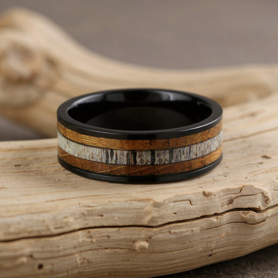 Black Tungsten + Antler + Whiskey Barrel Oak Wood