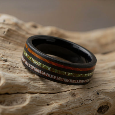 Black Tungsten + Moss Agate + Whiskey Barrel + Antler