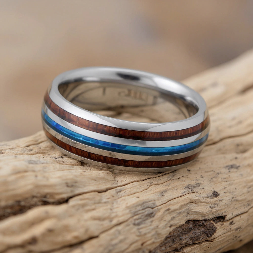 Silver Tungsten + Opal + Koa Wood