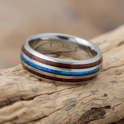 Silver Tungsten + Opal + Koa Wood