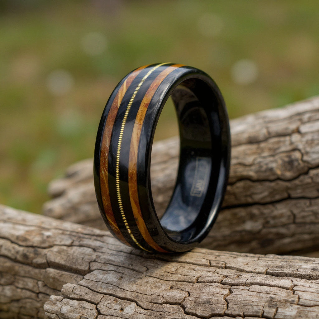 Black Tungsten + Guitar String + Whiskey Barrel Oak Wood
