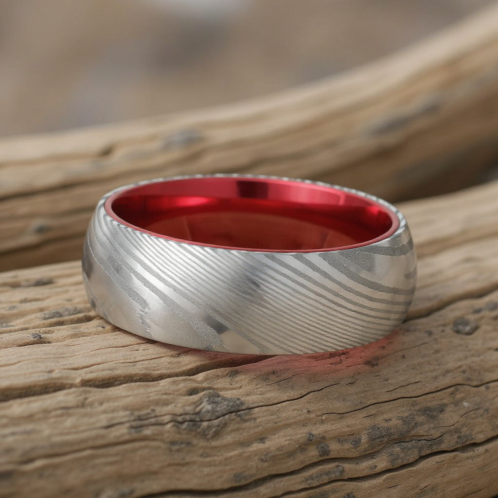 Damascus Steel + Wood Grain + Red Aluminum