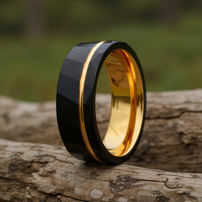 Black Tungsten + Rose Gold Stripe