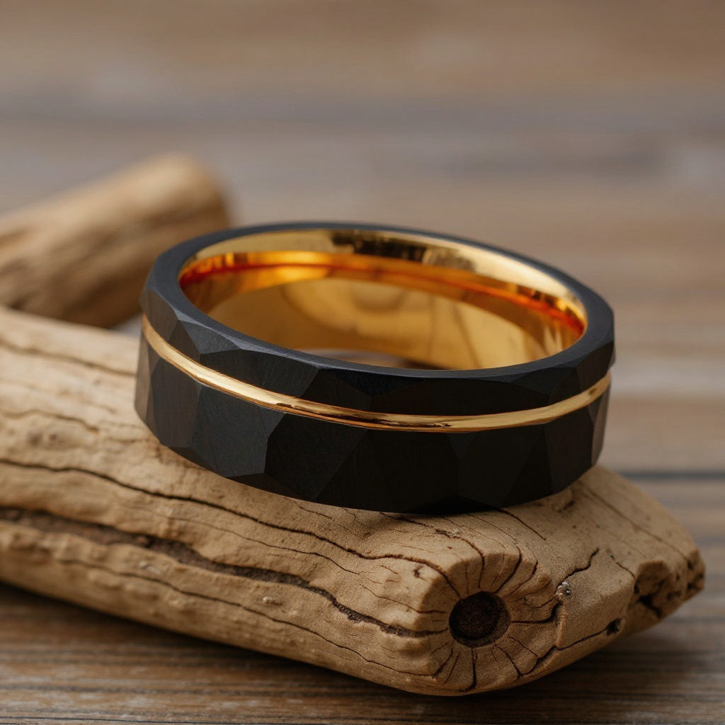 Black Tungsten + Rose Gold Stripe